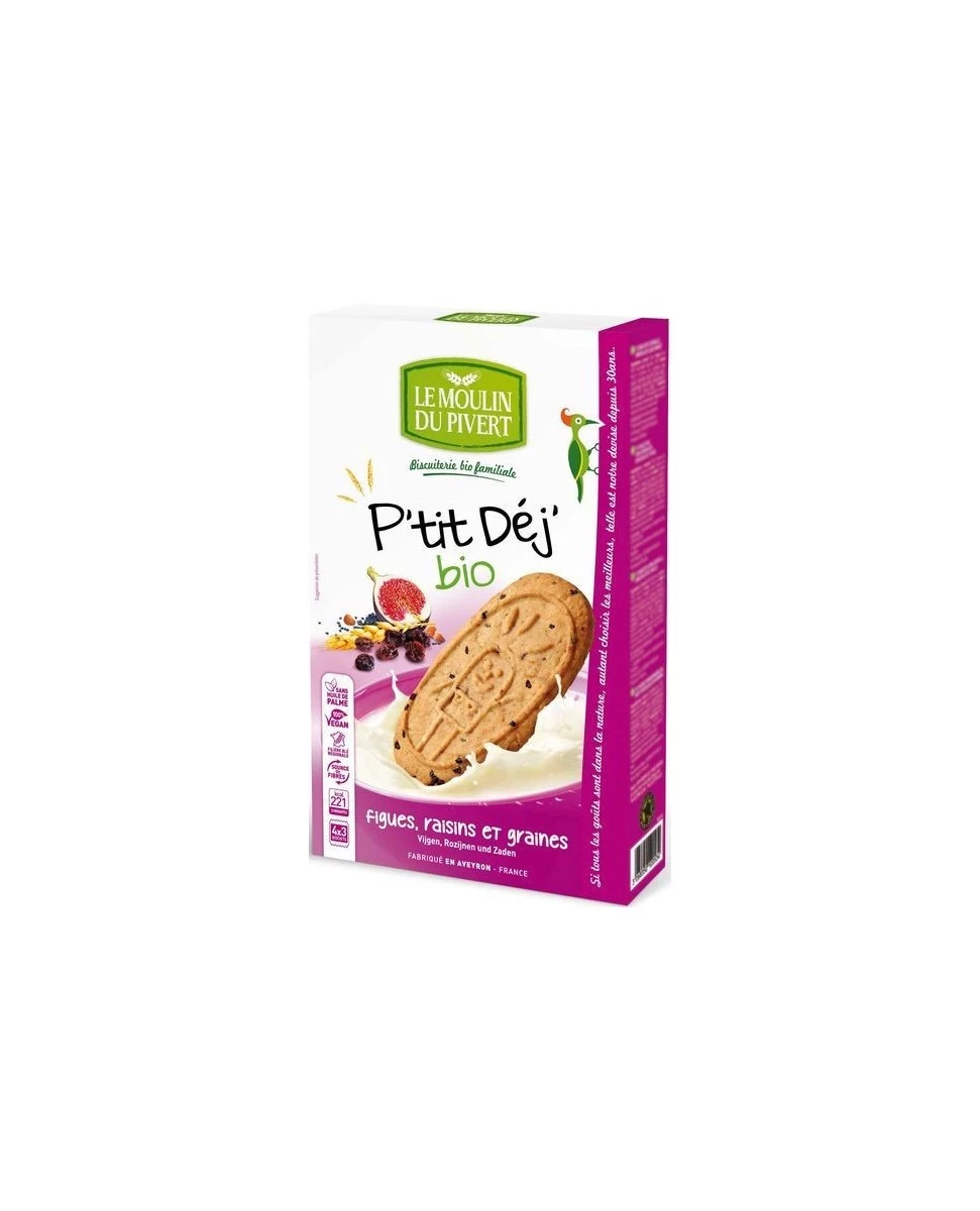 Biscuits P'tit Dej' Figues Raisins & Graines - 190g - Moulin du Pivert