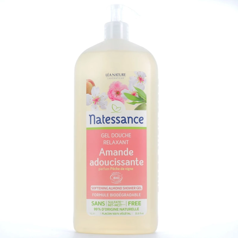 Gel Douche Amande Parfum Pêche De Vigne Relaxant - 1l - Natessance