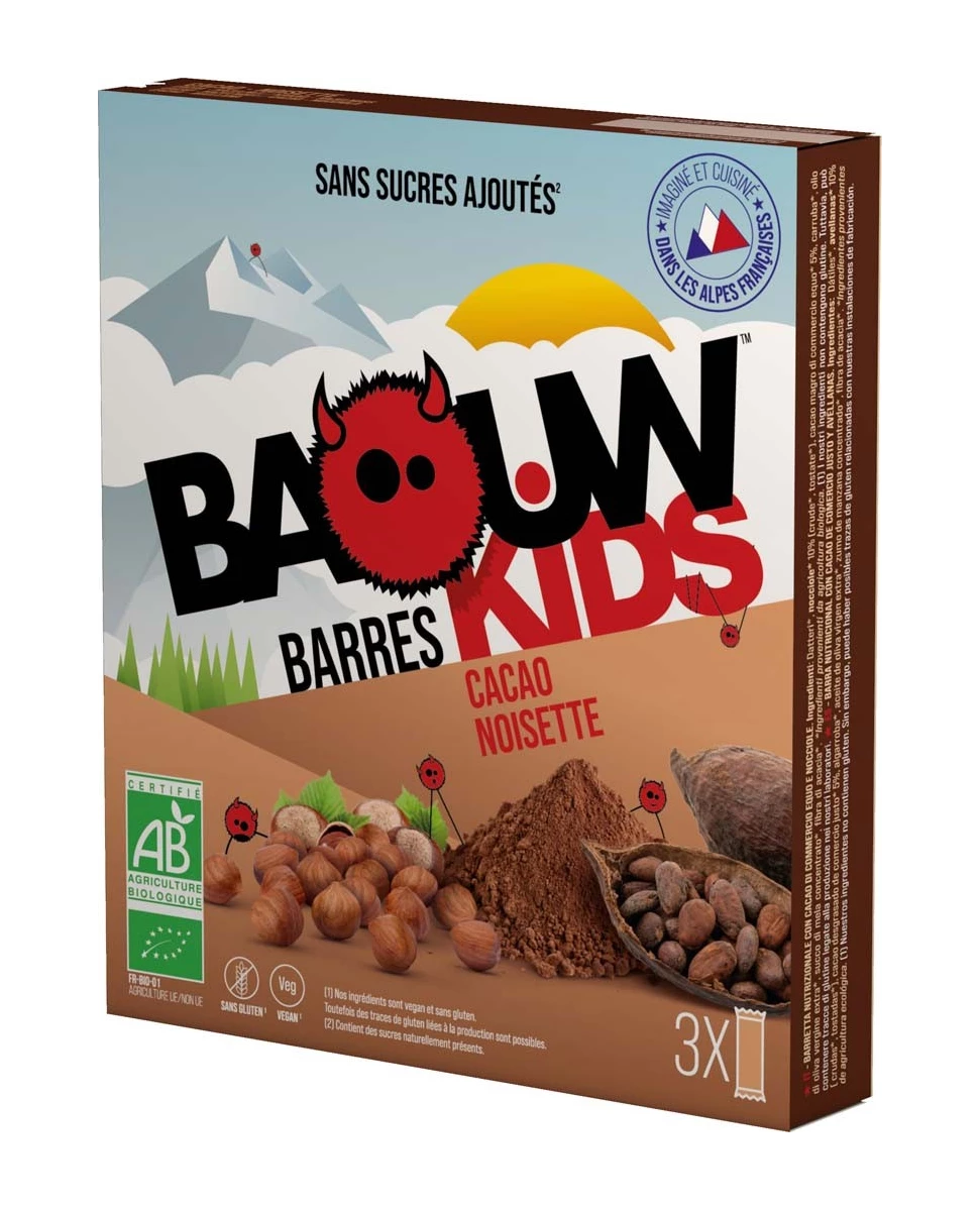 Barres Kids Bio Cacao Noisette - x3 - Baouw Organic Nutrition