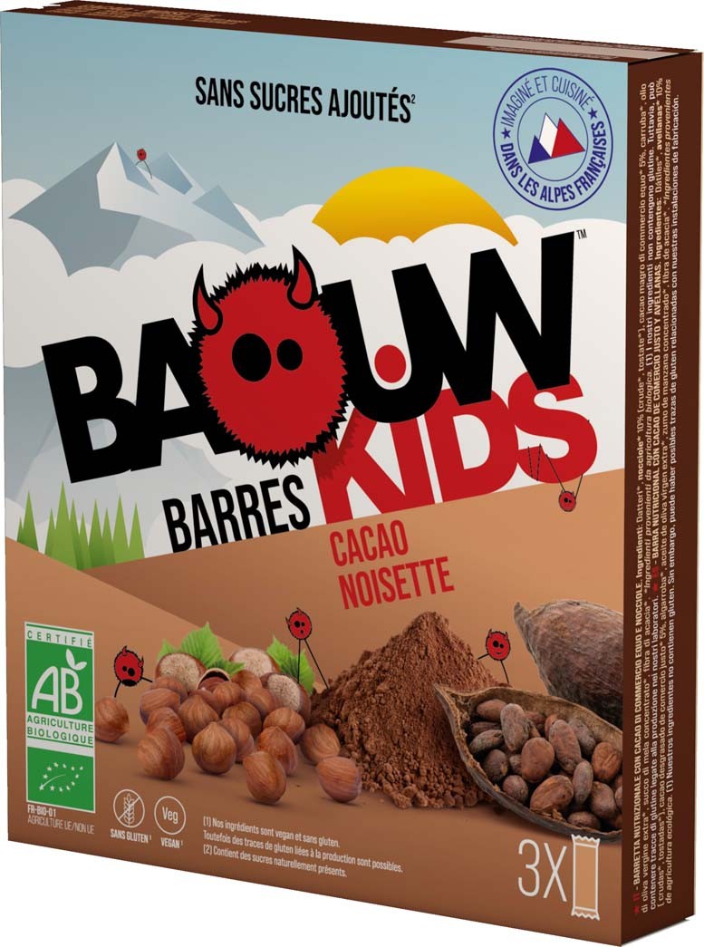 Baouw Barre énergétique bio Extra - Chocolat - Noisette