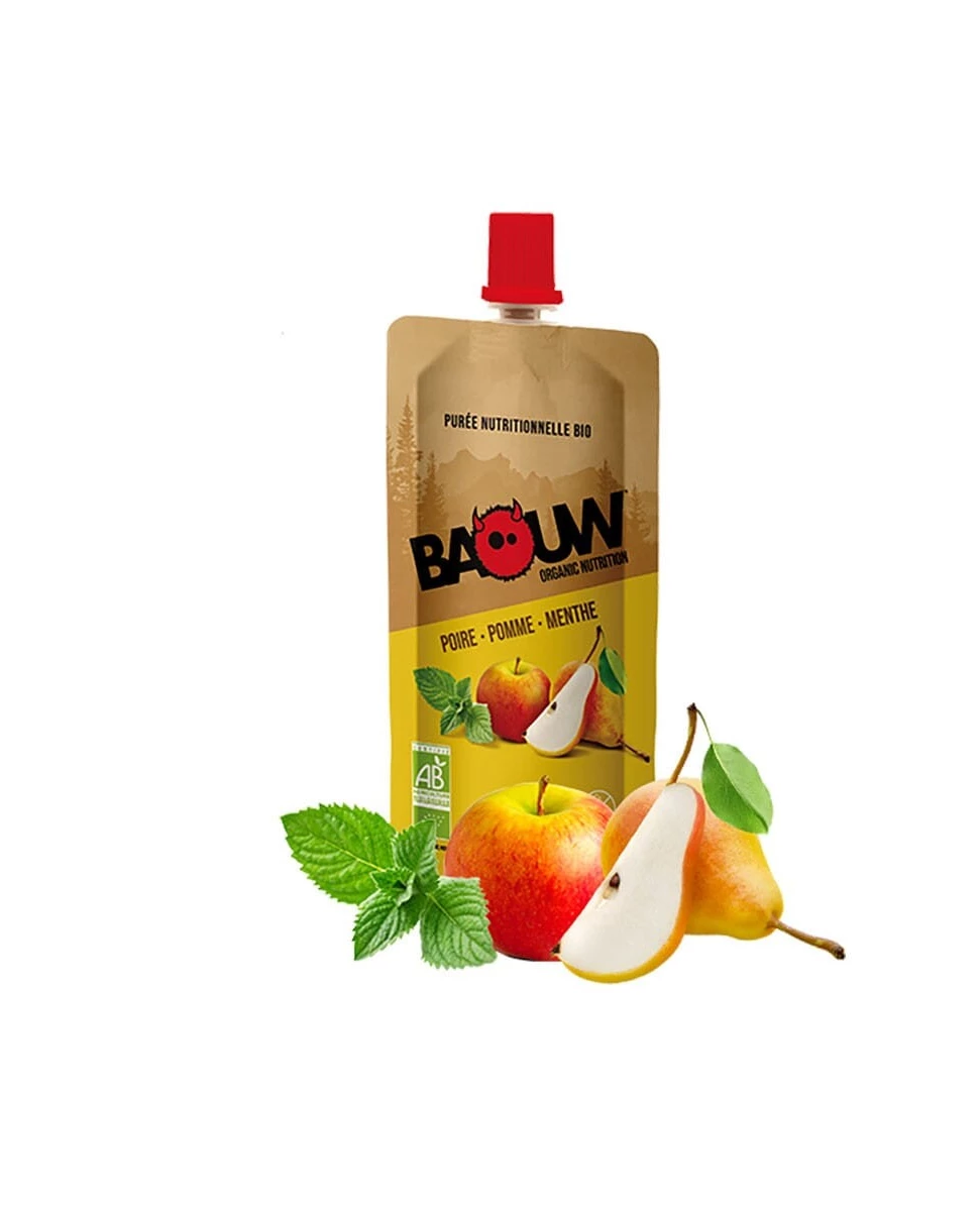 Purée Énergétique Poire Pomme Menthe - 63g - Baouw Organic Nutrition
