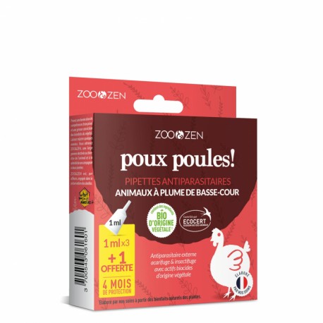 Pipette Anti-parasitaire Animaux à Plume Basse-cour - 1ml x 3 + 1 OFFERT - Zoo & Zen