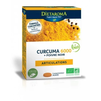 Curcuma 6000 & Poivre Noir BIO - 60 Comprimés -  DIETAROMA