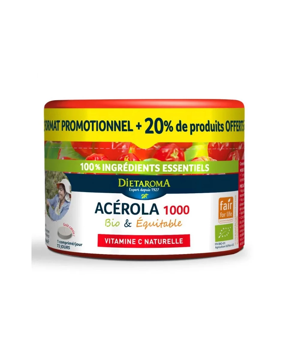 Acérola 1000 Bio - 60 Comprimés 20% Gratuit - DIETAROMA