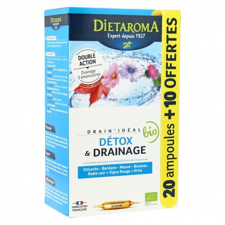 Drain'Idéal Detox 5 Émonctoires - 20 Ampoules + 10 Offertes - DIETAROMA