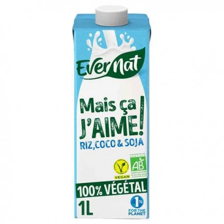 Boisson Végétale Moi J'aime Ça Riz Coco Soja - 1l - Evernat