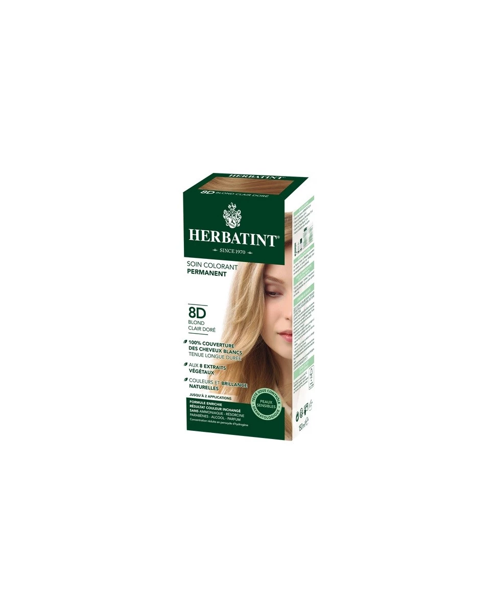 Coloration Cheveux Naturelle 8D Blond Clair Doré - 150ml - Herbatint