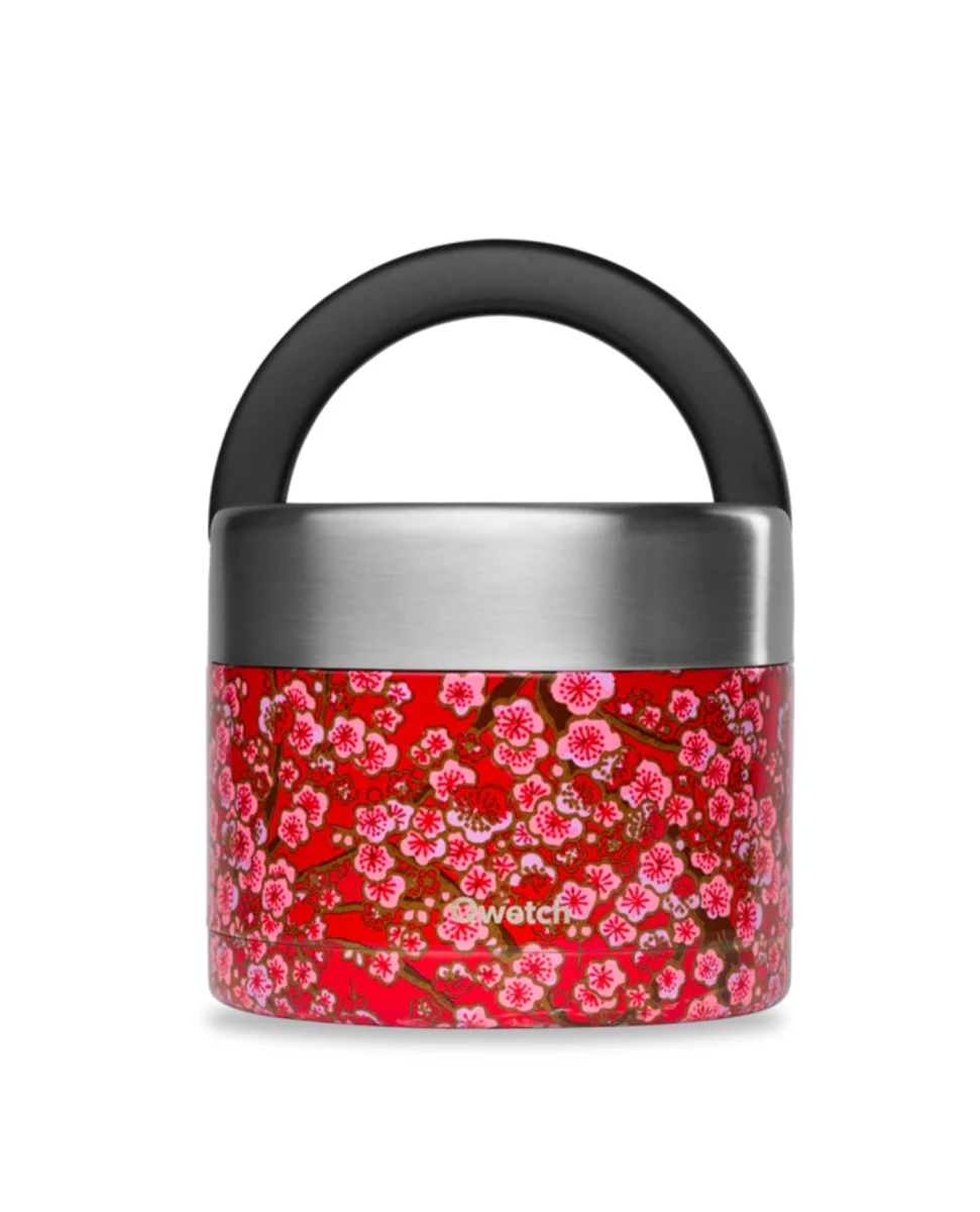 Boite Repas Poignée Isotherme Flowers Rouge - 850ml - Qwetch