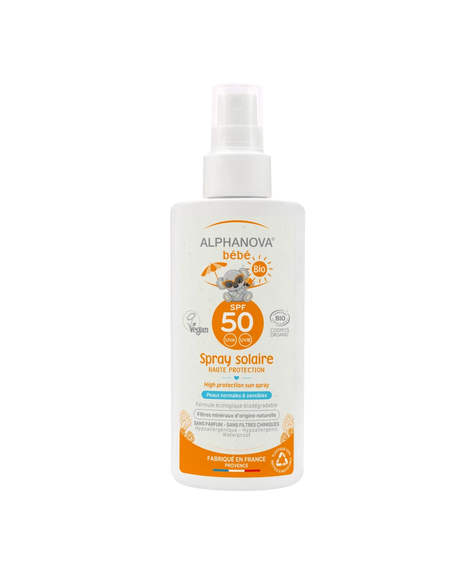 Spray Solaire Bio Haute Protection SPF50 Bébé - 125g - Alphanova