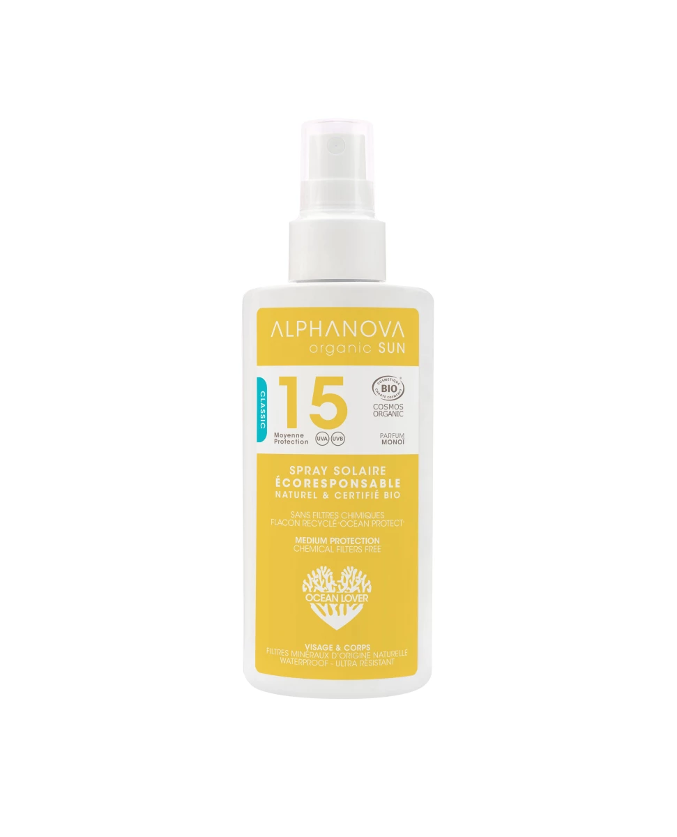 Spray Solaire Bio Moyenne Protection SPF15 Adultes - 125g - Alphanova