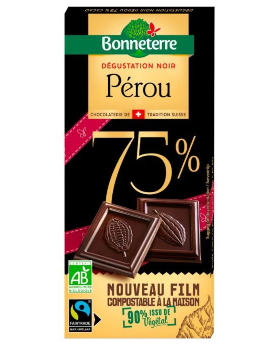 Chocolat Noir Pérou 75% - 80g - Bonneterre