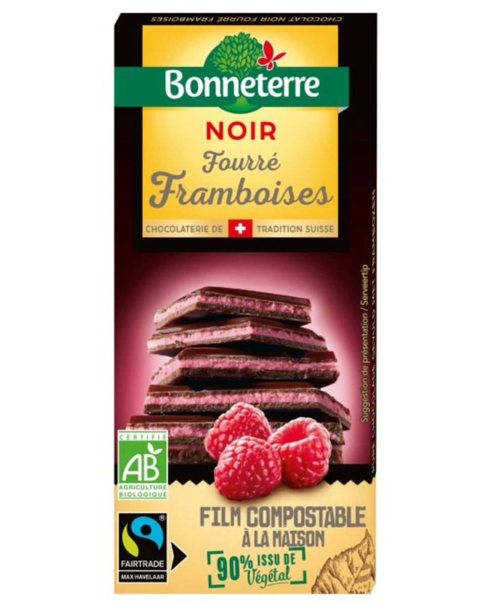 Chocolat Noir Fourré Framboise – 100g - Bonneterre