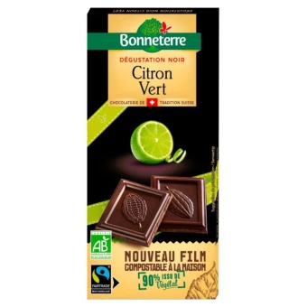Chocolat Noir Citron Vert – 90g – Bonneterre